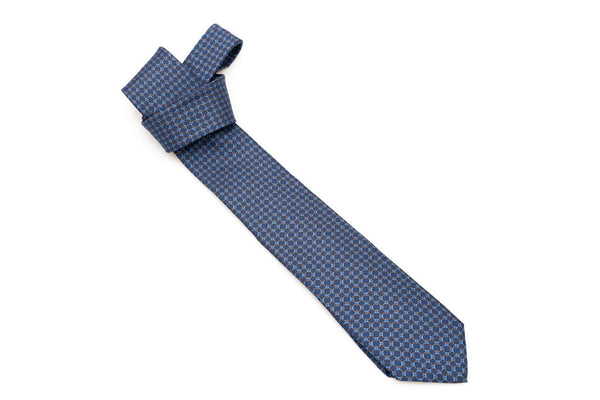 Blue tie with micro-pattern woven pure silk