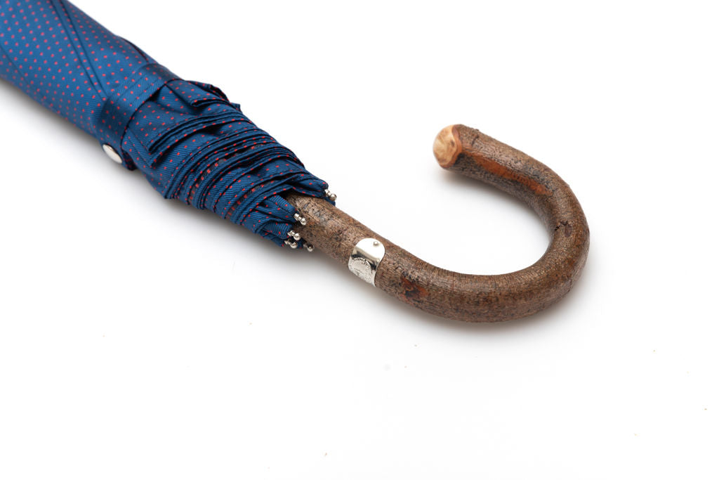 Mario Talarico folding umbrella blue with polka dots and elm handle