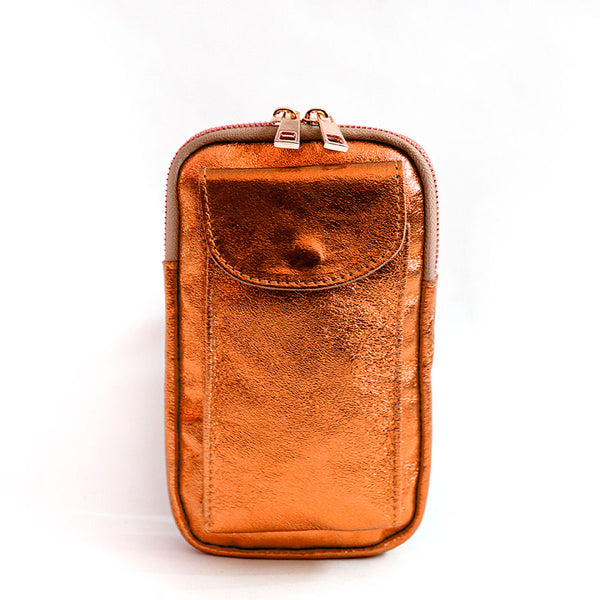 MOBILE PHONE CASE - orange laminated leather