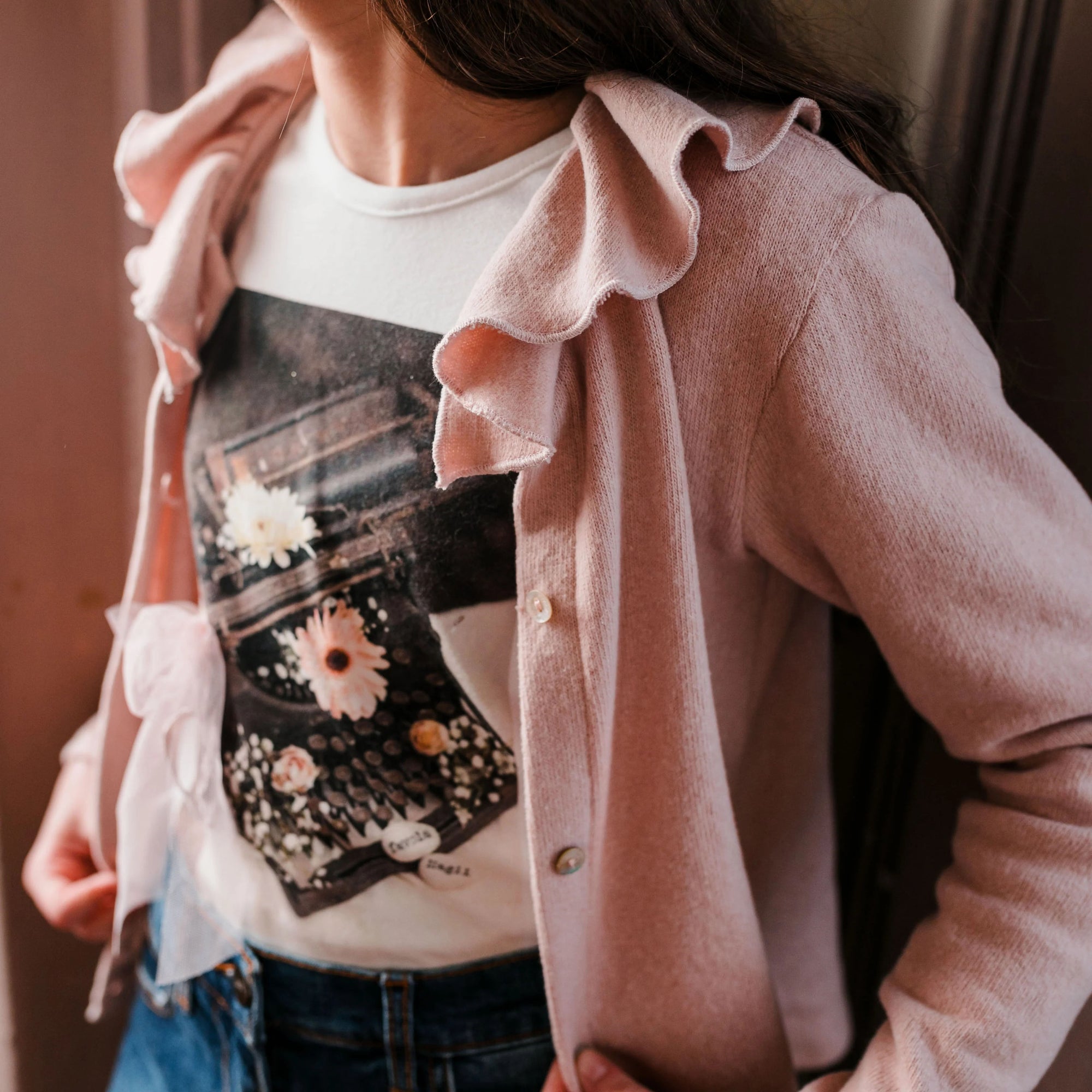 CARDIGAN ROSA COLLETTO ARRICCIATO