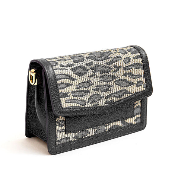 SAVANA - Black fabric and leather postman