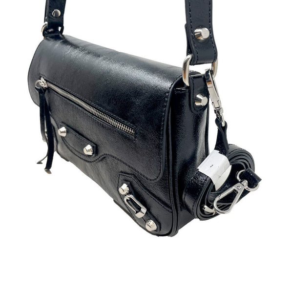 Clutch bag in semi-gloss leather with studs and zip - 7234. 