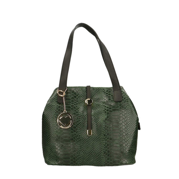 Women's Python Print Leather Handbag - 5276. 