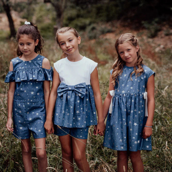 T-SHIRT BALZA DENIM STELLINE CON FIOCCO