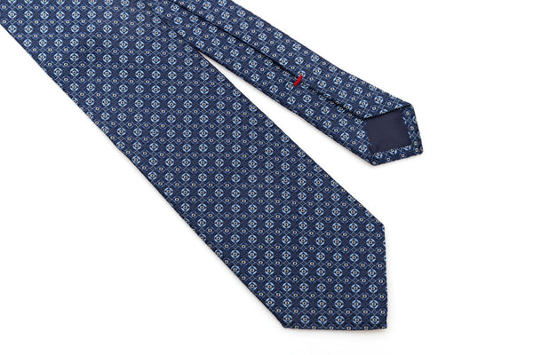 Micro-patterned blue tie in pure silk
