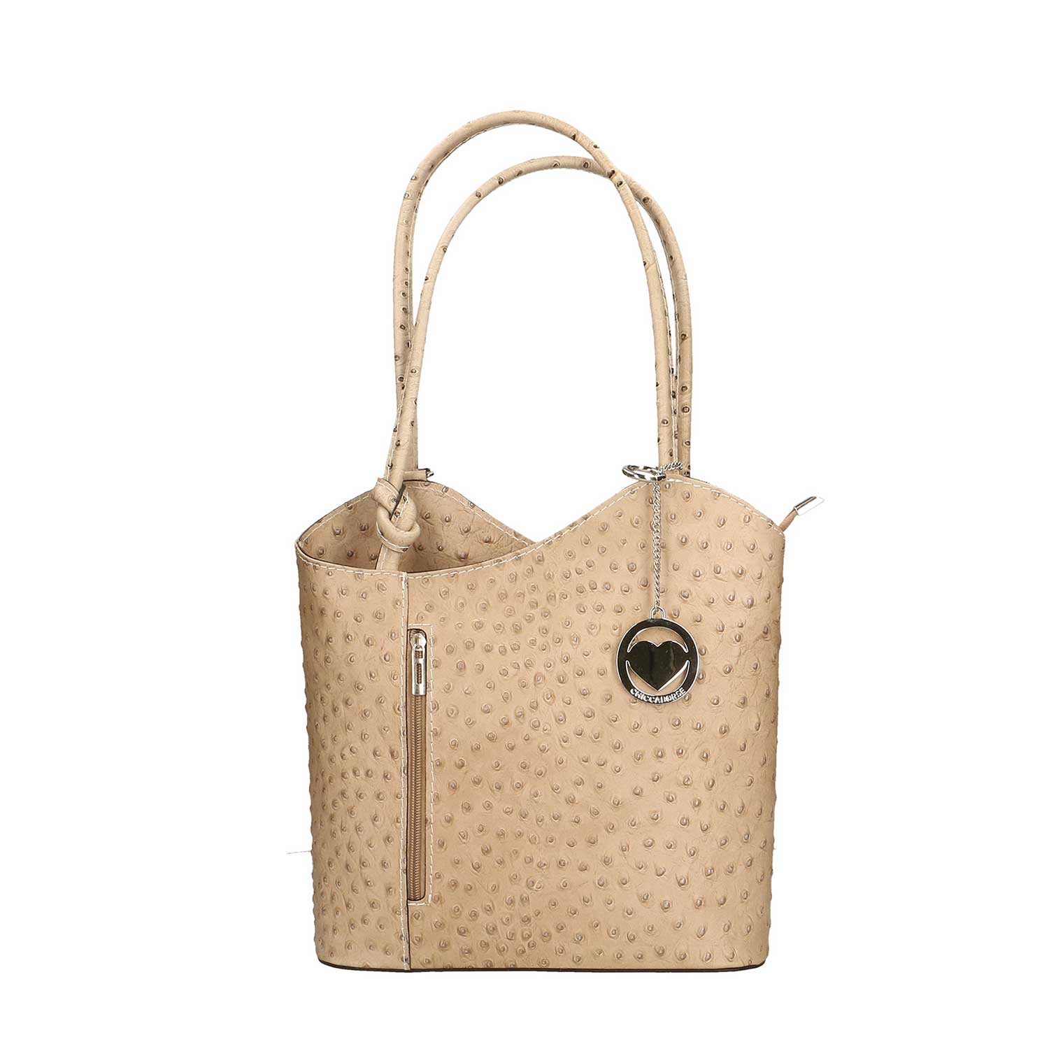 Women's Ostrich Print Leather Shoulder Bag - Cancun 3005. 