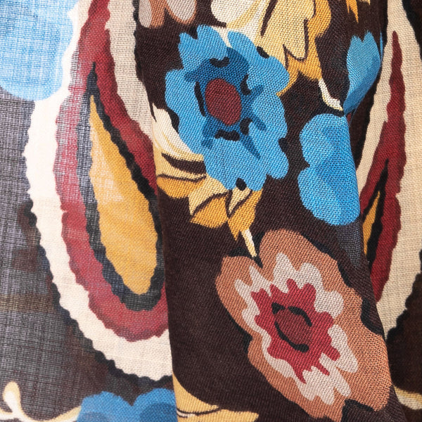 Brown patterned scarf in pure wool 