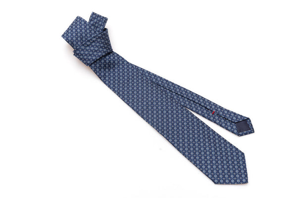 Micro-patterned blue tie in pure silk