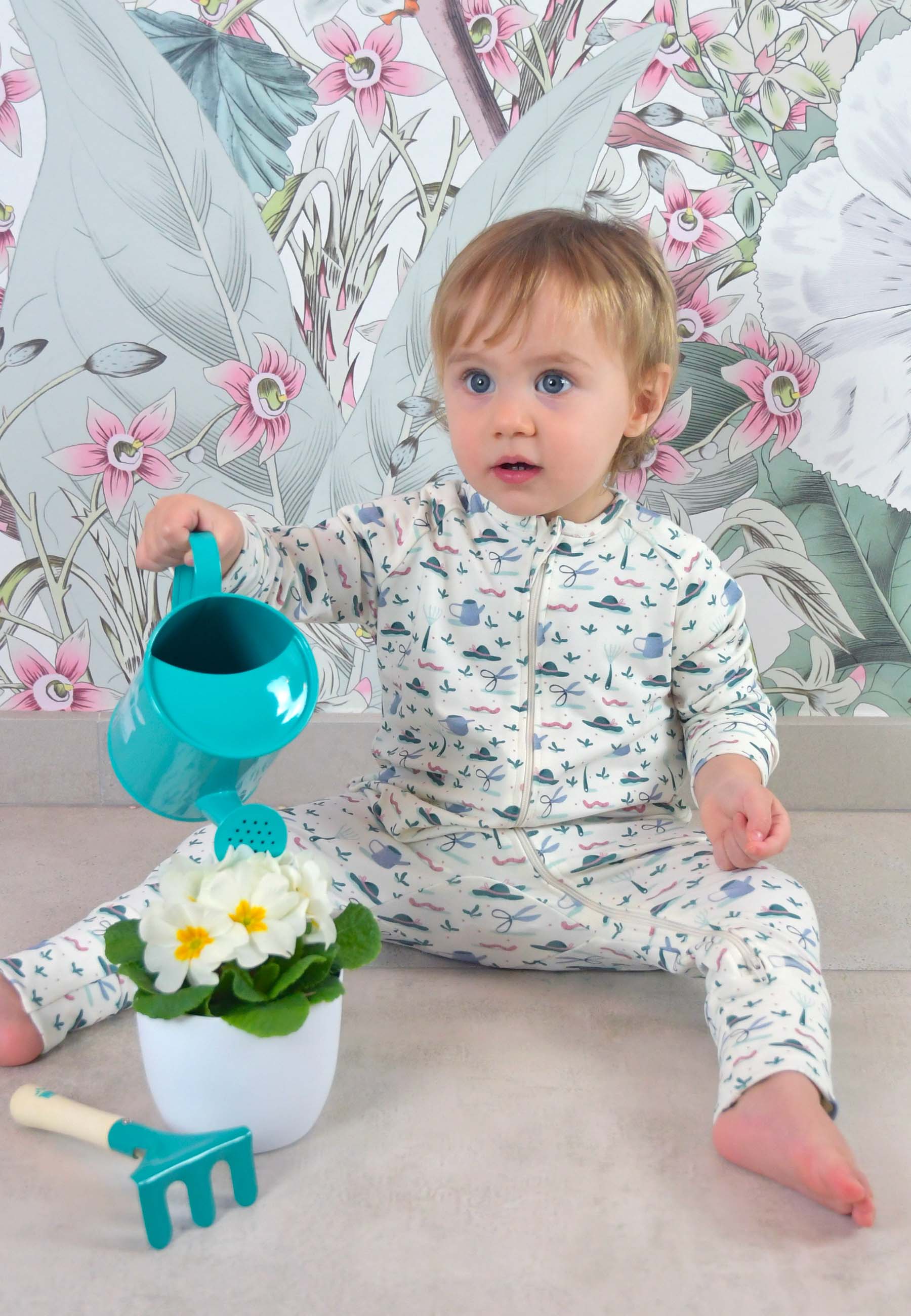 Bamboo Zip Up Romper - In the Garden - Blue Balloon