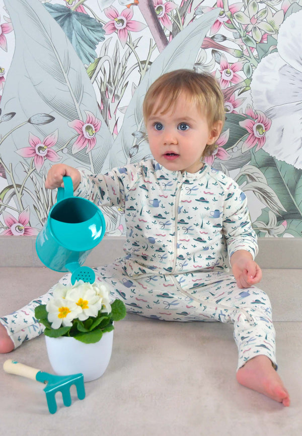 Bamboo Zip Up Romper - In the Garden - Blue Balloon