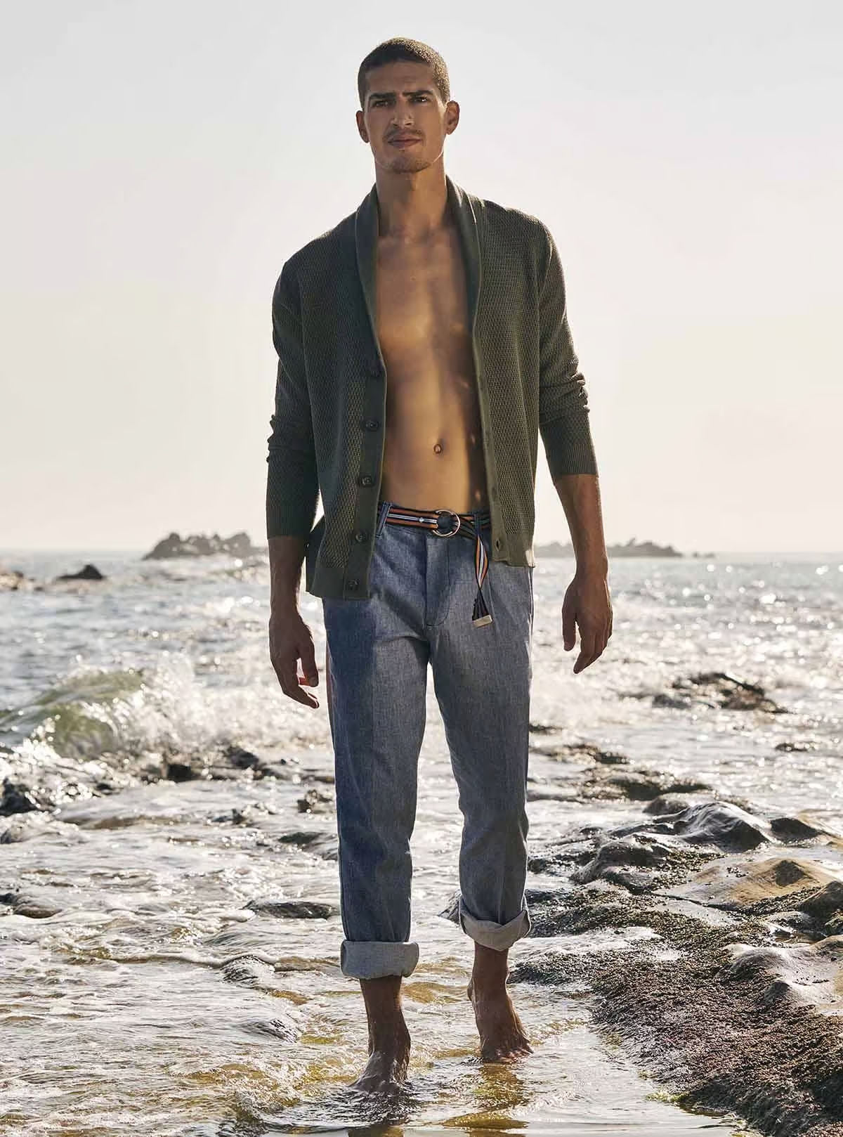 MELANGE TEXTURED FABRIC TROUSERS