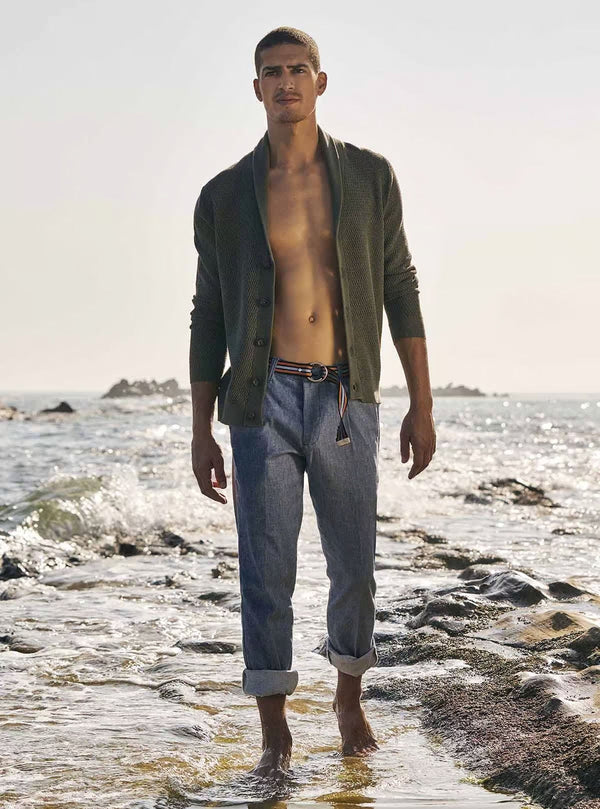 MELANGE TEXTURED FABRIC TROUSERS
