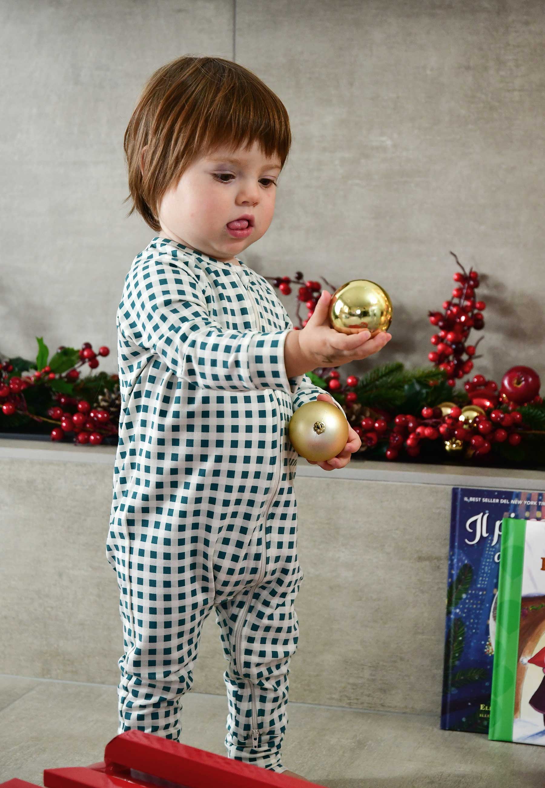 Tutina con zip in bambù - Abete - Palloncino blu