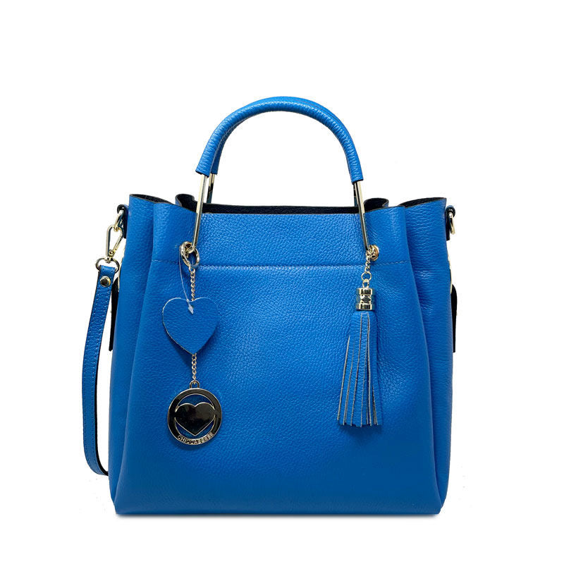 Large Women's Handbag in Dollaro Leather with Metal Handles - Bologna 34023.