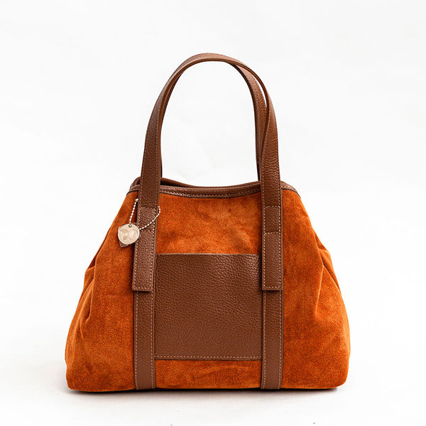 BETTA SMALL - Borsa B-color in camoscio e pelle mattone