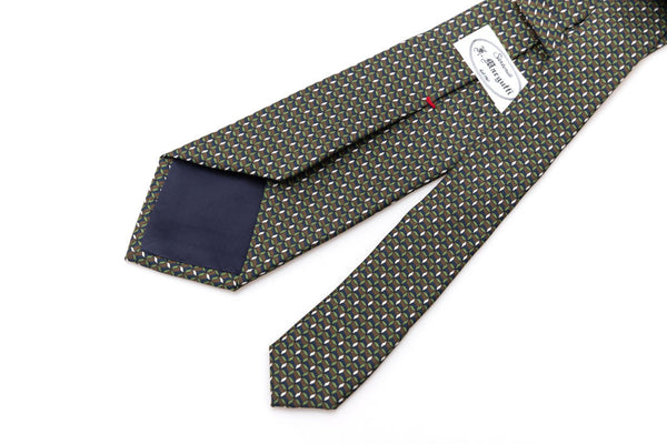 Green and brown micro-patterned pure silk tie