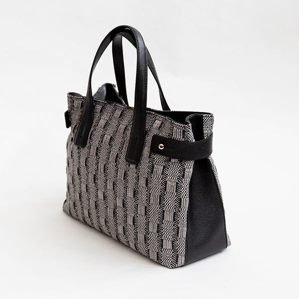 CORFU' - Grey leather and raffia bag