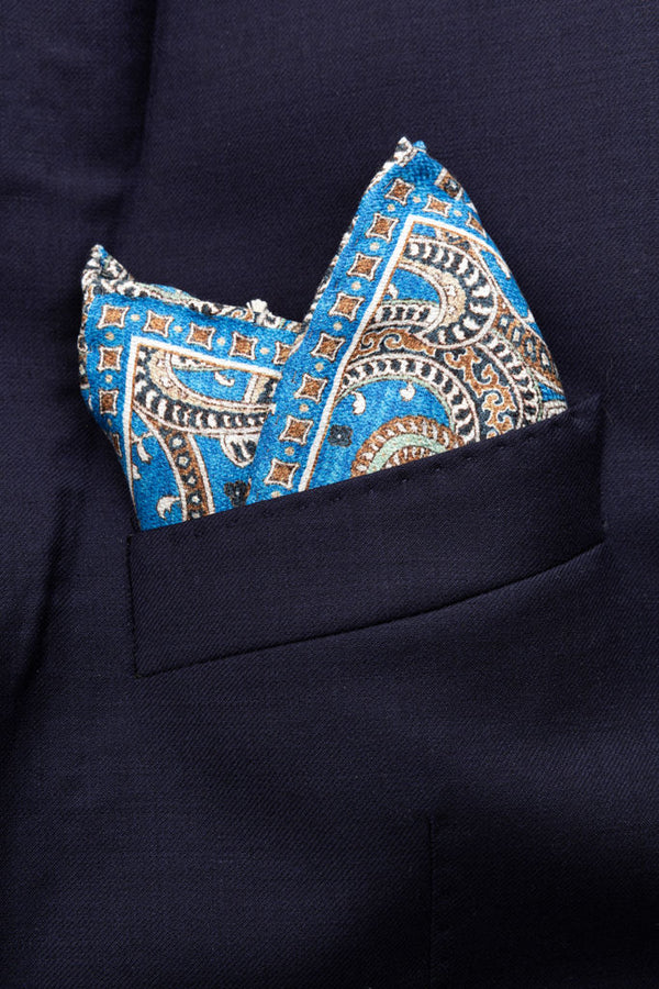Blue patterned clutch bag in pure silk