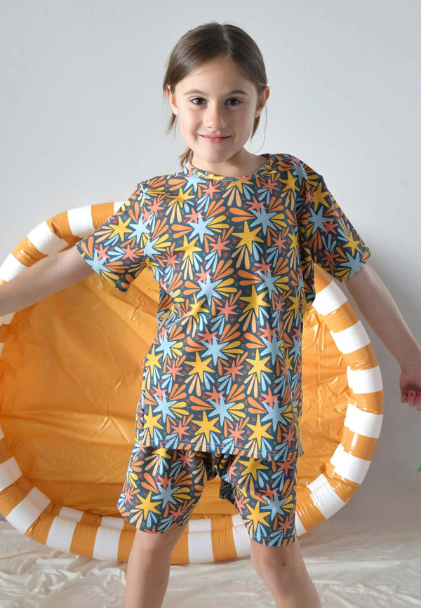 Two Piece Bamboo Pajamas - Stars and Fireworks - Blue Balloon