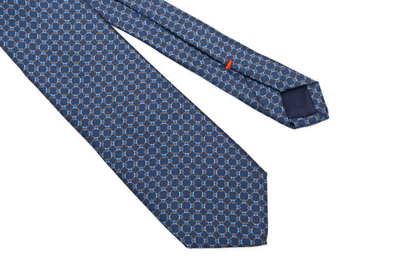 Blue tie with micro-pattern woven pure silk