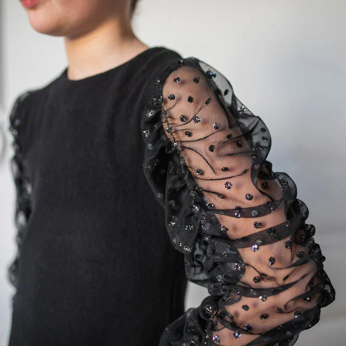 MAGLIA MANICHE ARRICCIATE TULLE POIS
