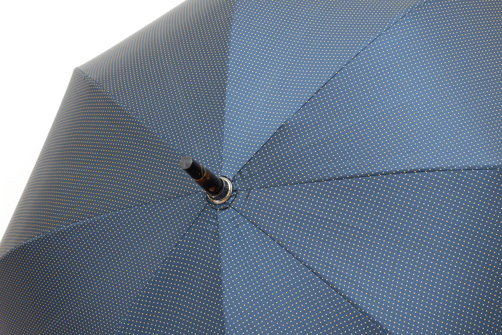 Mario Talarico umbrella blue with yellow polka dots in chestnut wood