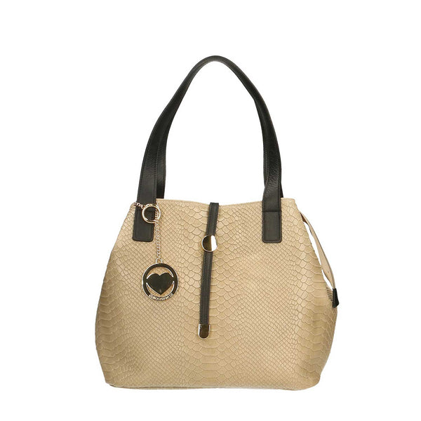 Women's Python Print Leather Handbag - 5276. 