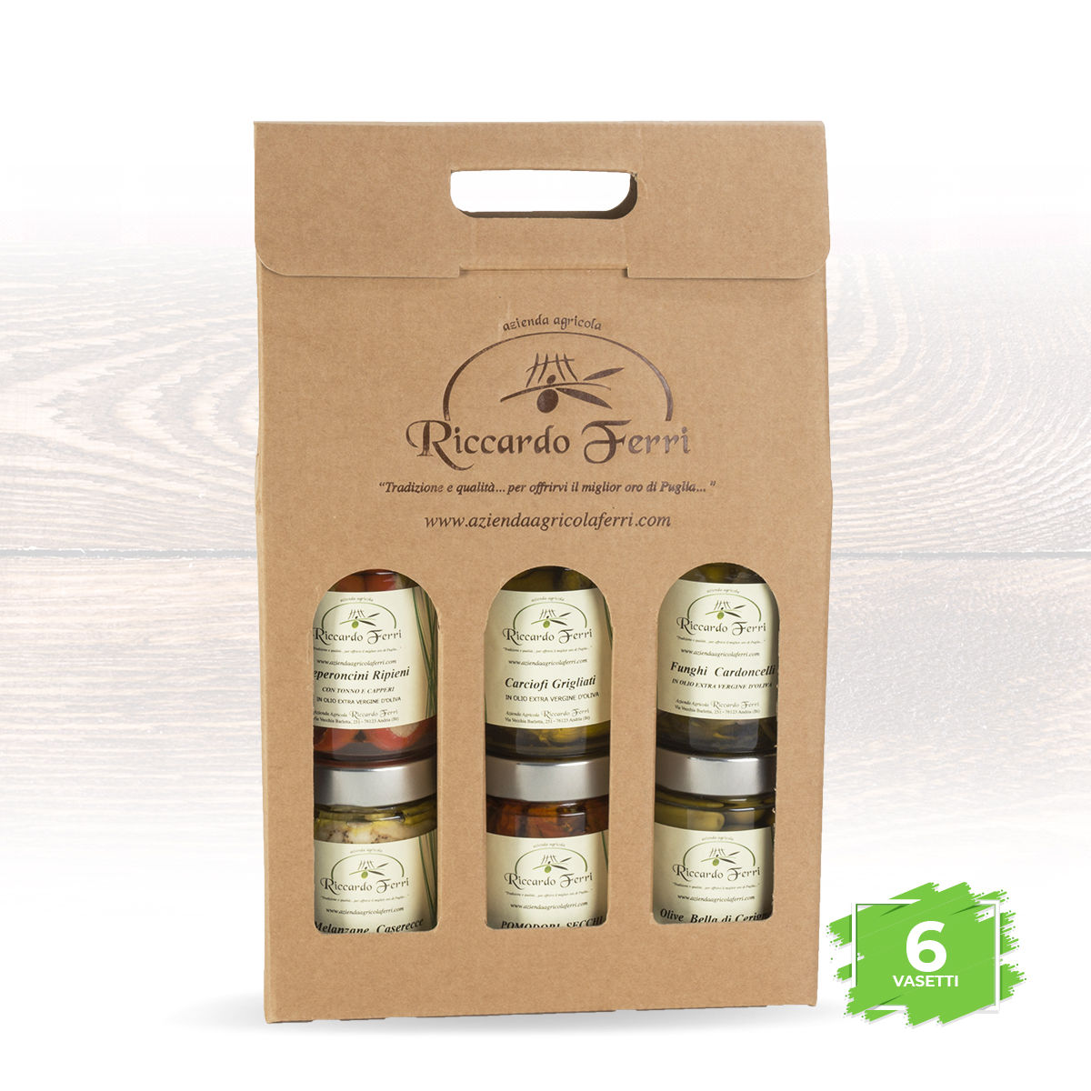 Briefcase with 6 290gr jars of mixed products in extra virgin olive oil