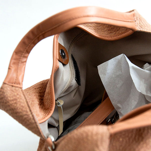 ELSA MAXI - Maxi bag in leather and peach pink fabric