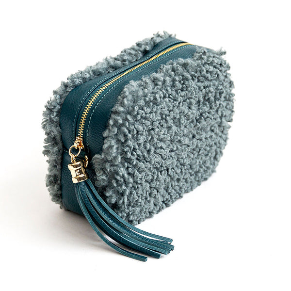 BOUCLE' - Leather and eco-fur soap petrol