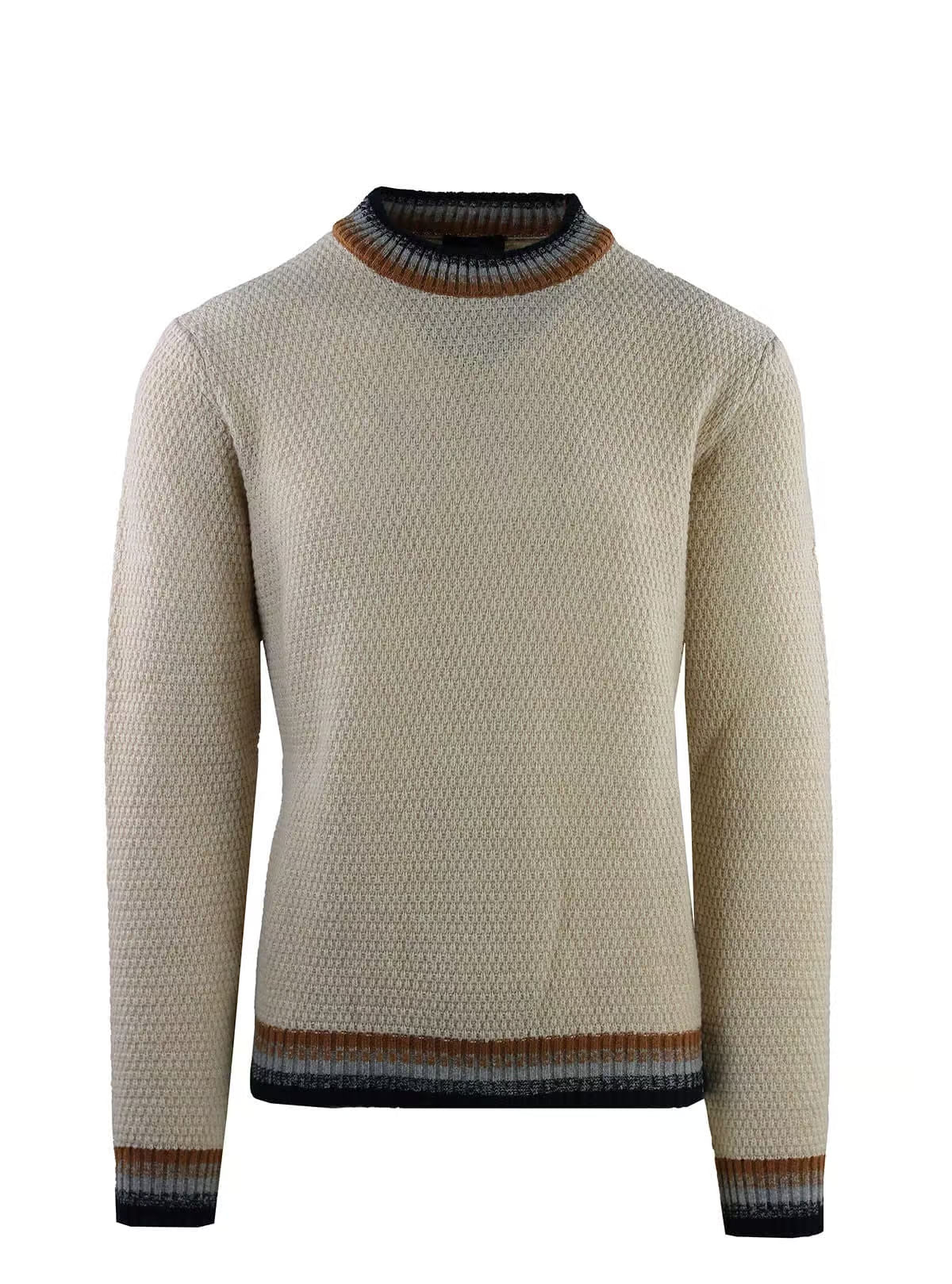 RICE GRAIN CREW NECK WITH STRIPED EDGES