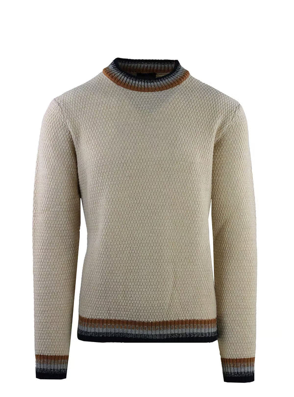 RICE GRAIN CREW NECK WITH STRIPED EDGES
