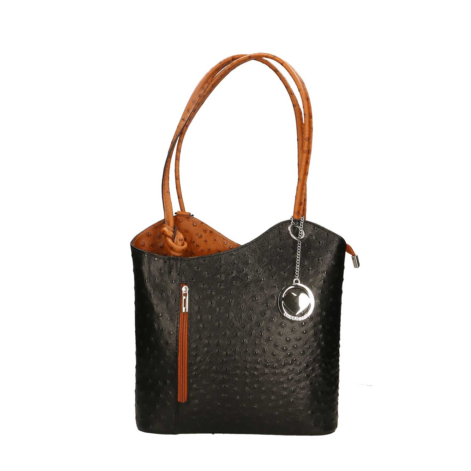 Women's Ostrich Print Leather Shoulder Bag - Cancun 3005. 