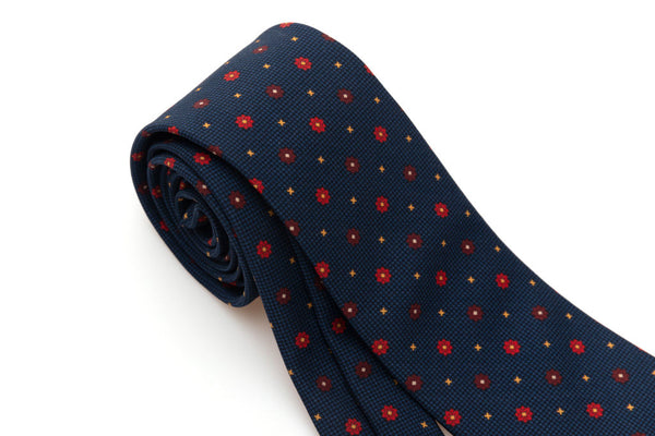 Navy blue micro-pattern tie in pure silk