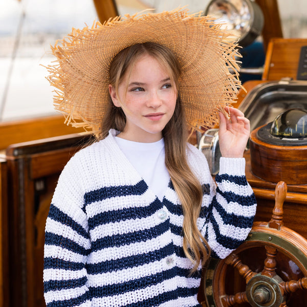 WHITE/BLUE STRIPED CARDIGAN