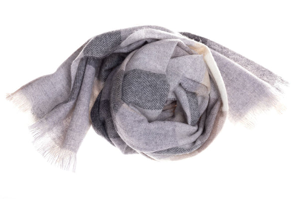 Grey and beige checked scarf in pure cashmere
