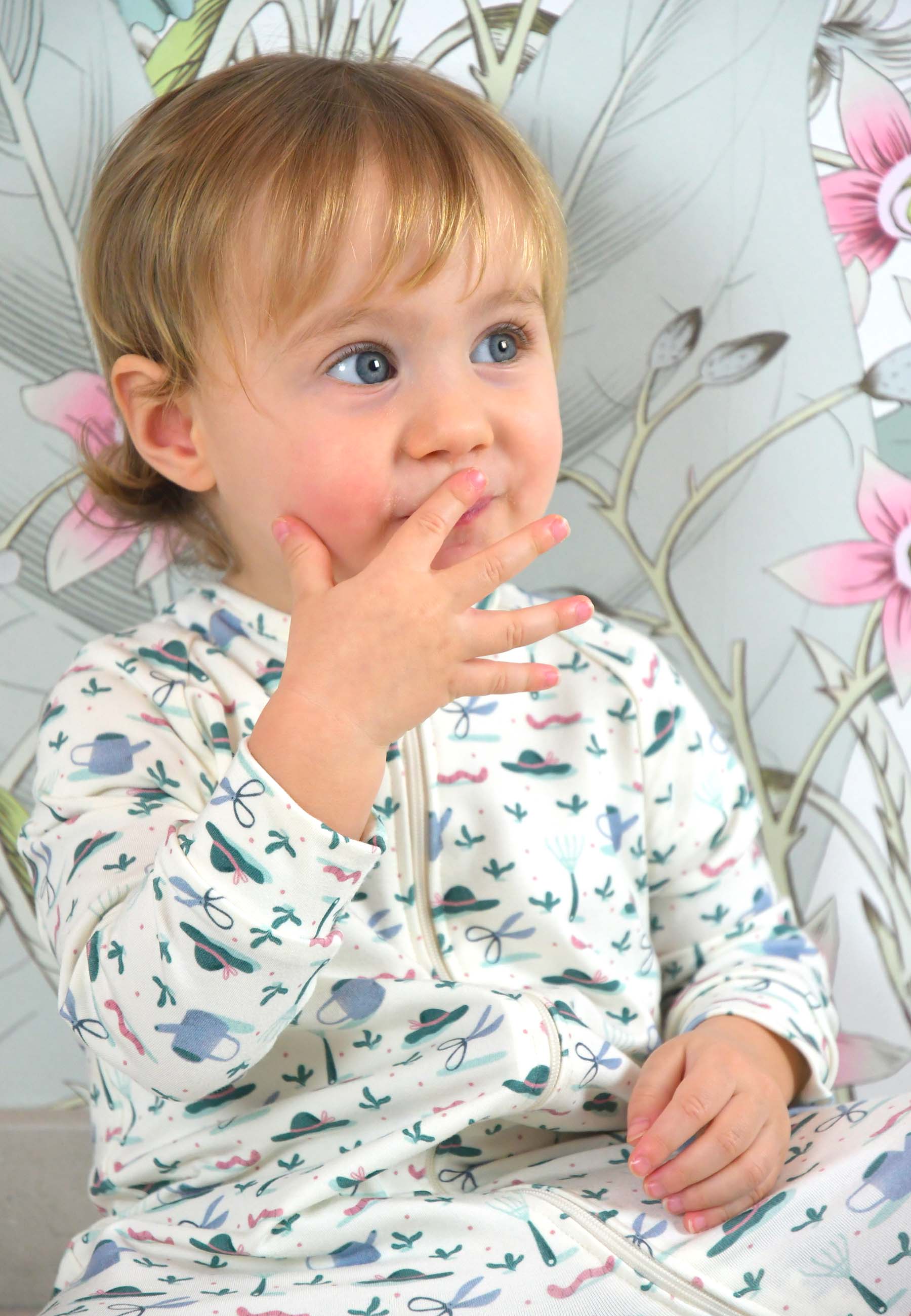 Bamboo Zip Up Romper - In the Garden - Blue Balloon