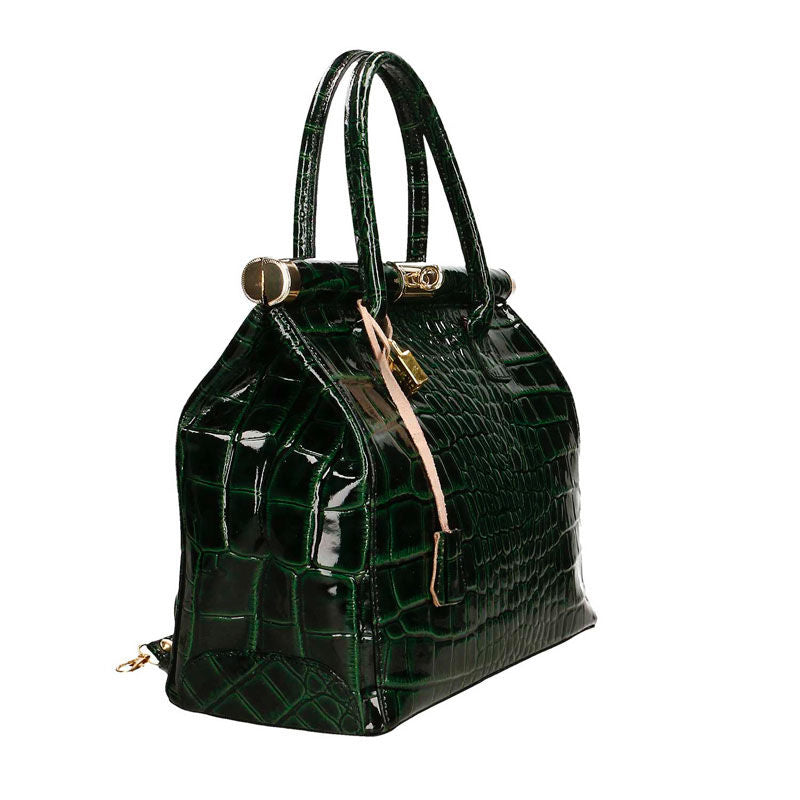 Women's Handbag in Glossy Crocodile Print Leather - Florence 7742. 
