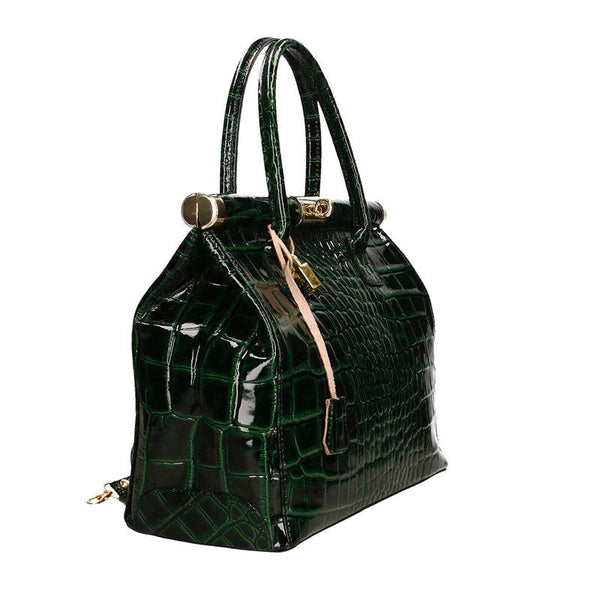 Women's Handbag in Glossy Crocodile Print Leather - Florence 7742. 
