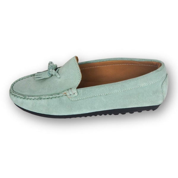 MastroDomenico Women's Handmade Moccasins - Aquamarine Green