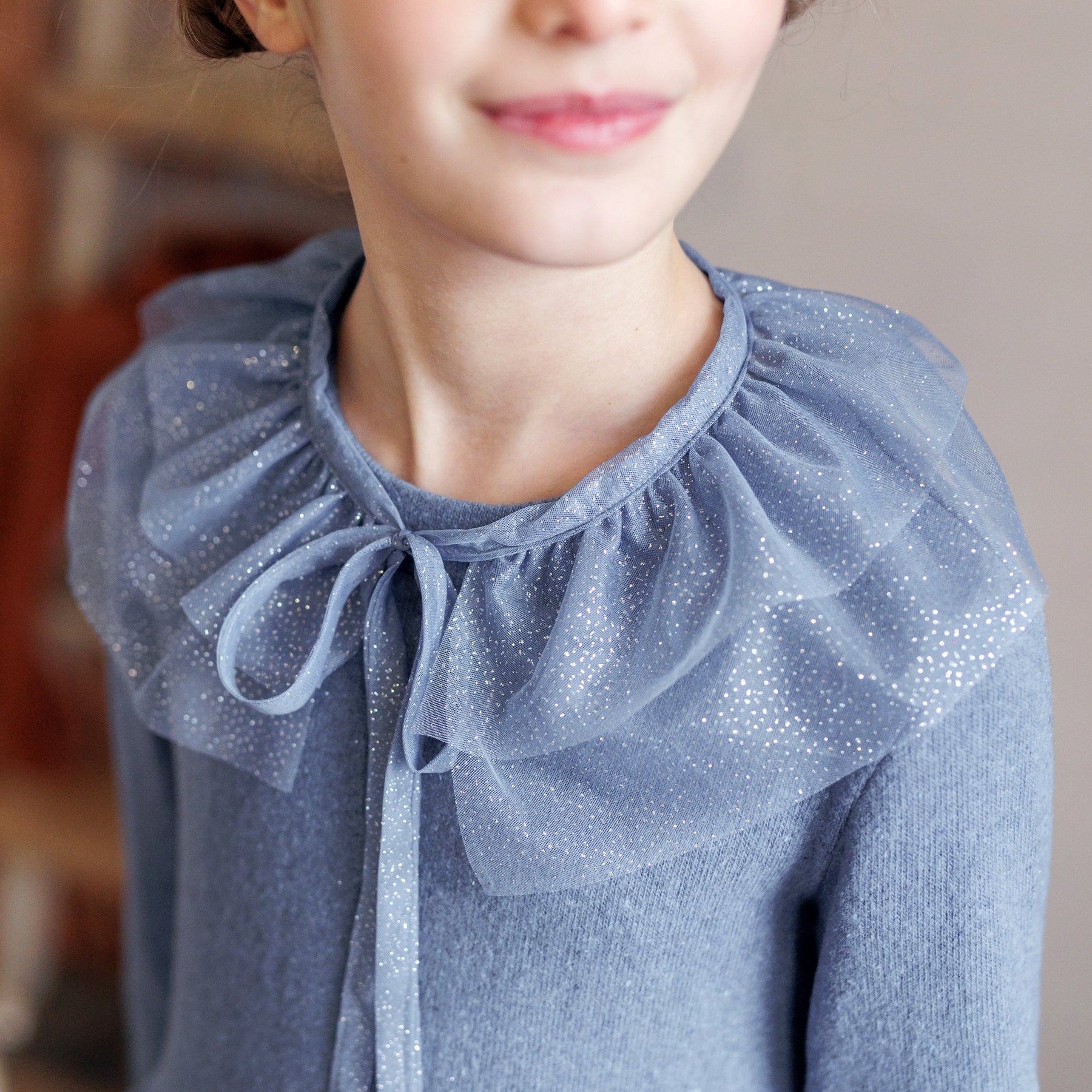 WARM COTTON DRESS WITH GLITTER COLLAR
