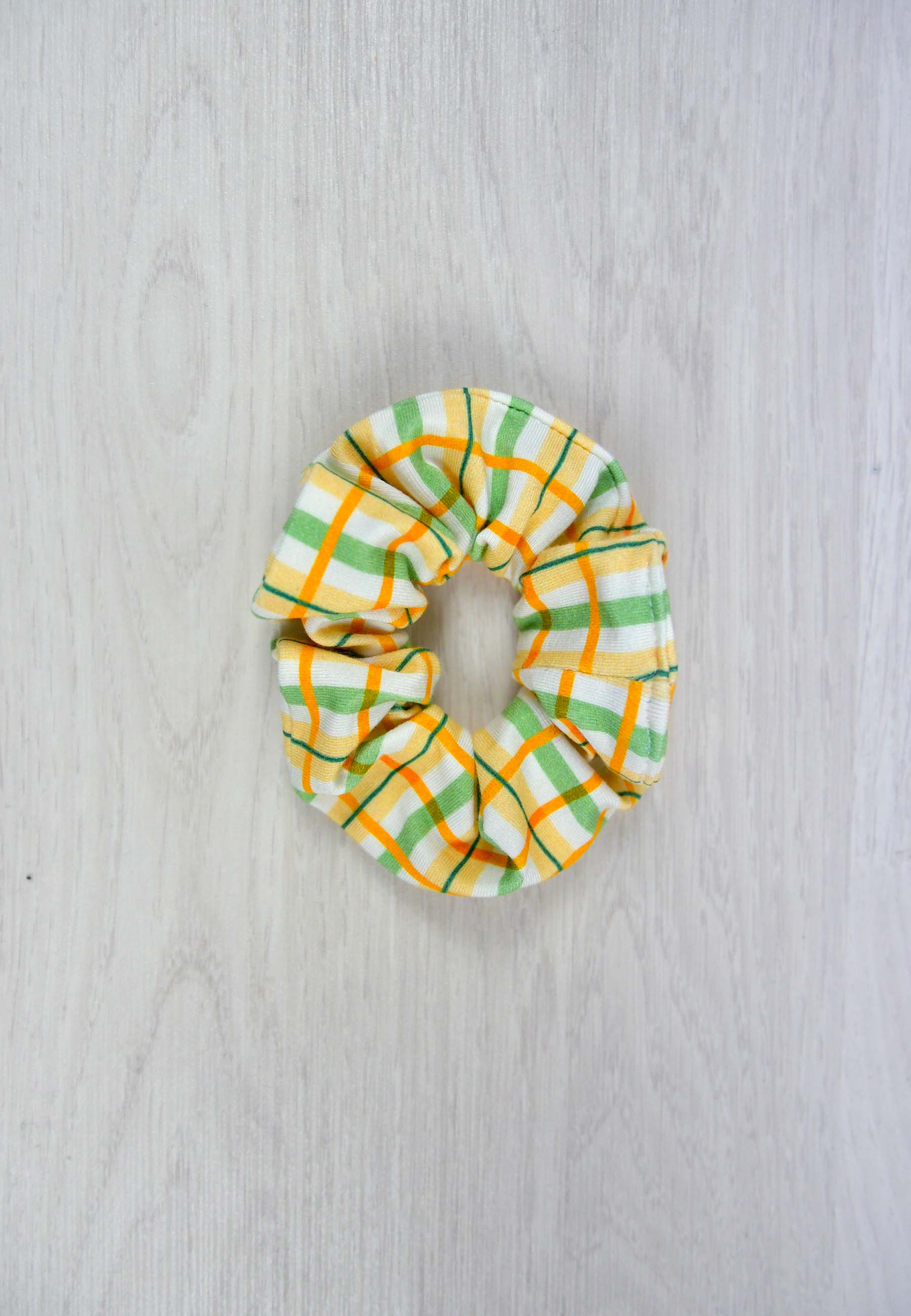 Chouchou (scrunchie) in bambù - Tartan prato fiorito - Palloncino blu