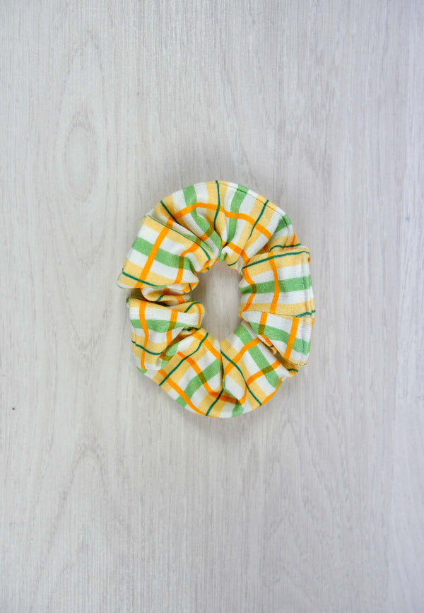 Chouchou (scrunchie) in bambù - Tartan prato fiorito - Palloncino blu