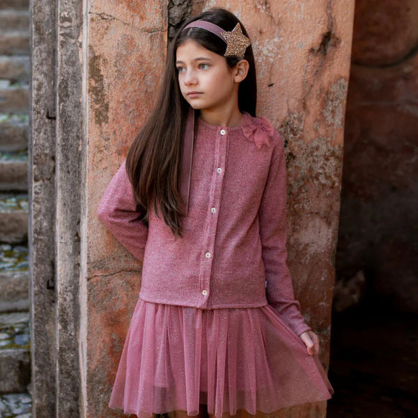 PINK LUREX KNIT CARDIGAN