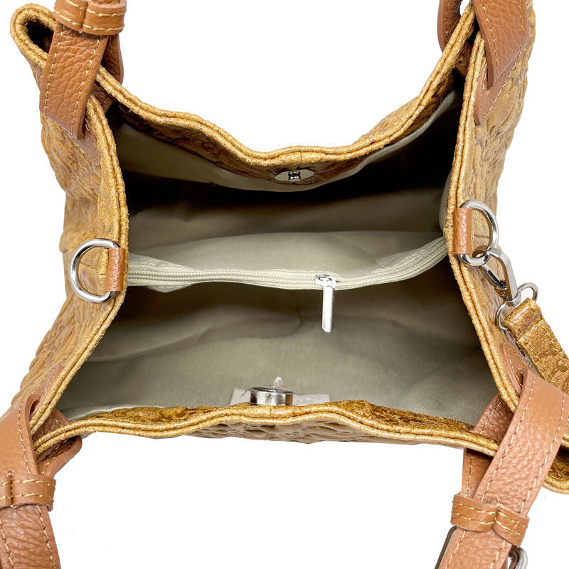 Women's Handbag Floral Pattern on Leather - Pienza 80049. 