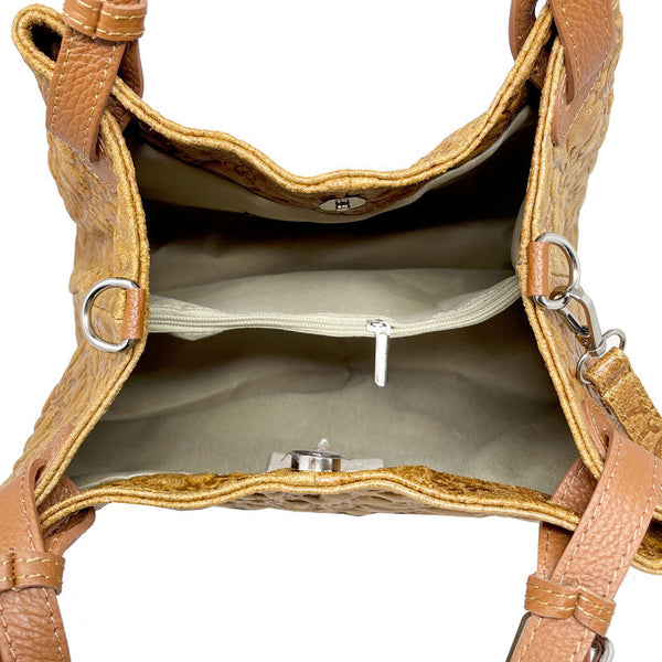 Women's Handbag Floral Pattern on Leather - Pienza 80049. 