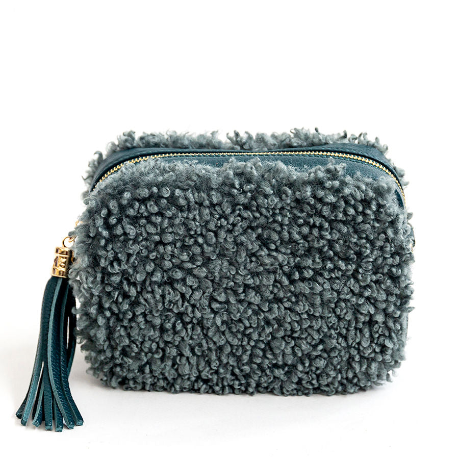 BOUCLE' - Leather and eco-fur soap petrol