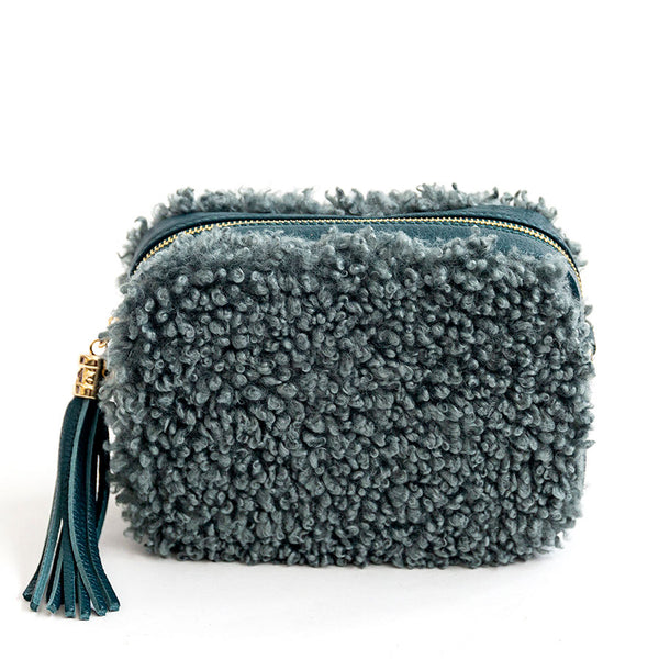 BOUCLE' - Leather and eco-fur soap petrol