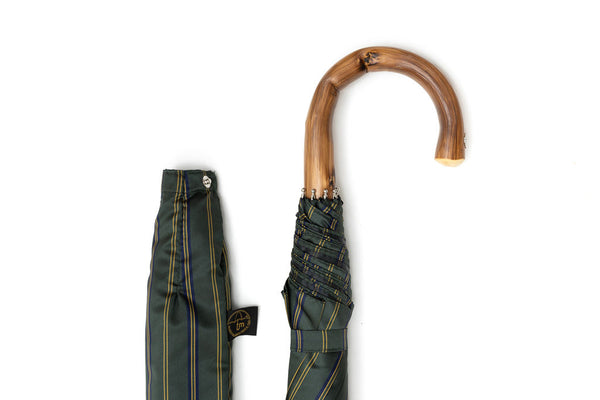 Mario Talarico folding umbrella green with stripes chestnut handle