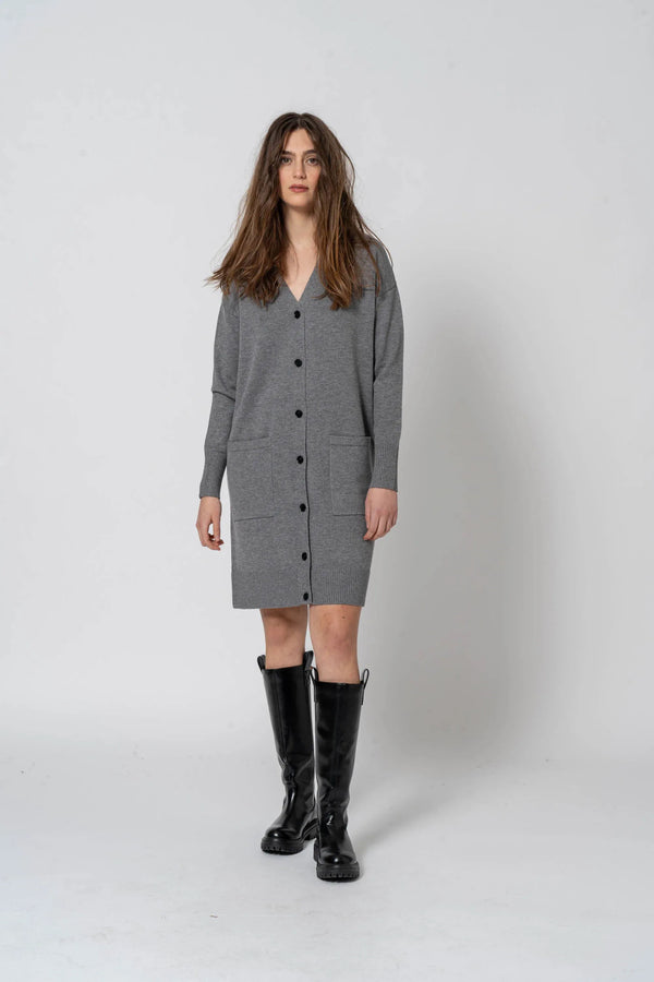 Cardigan scollo a v basic grigio